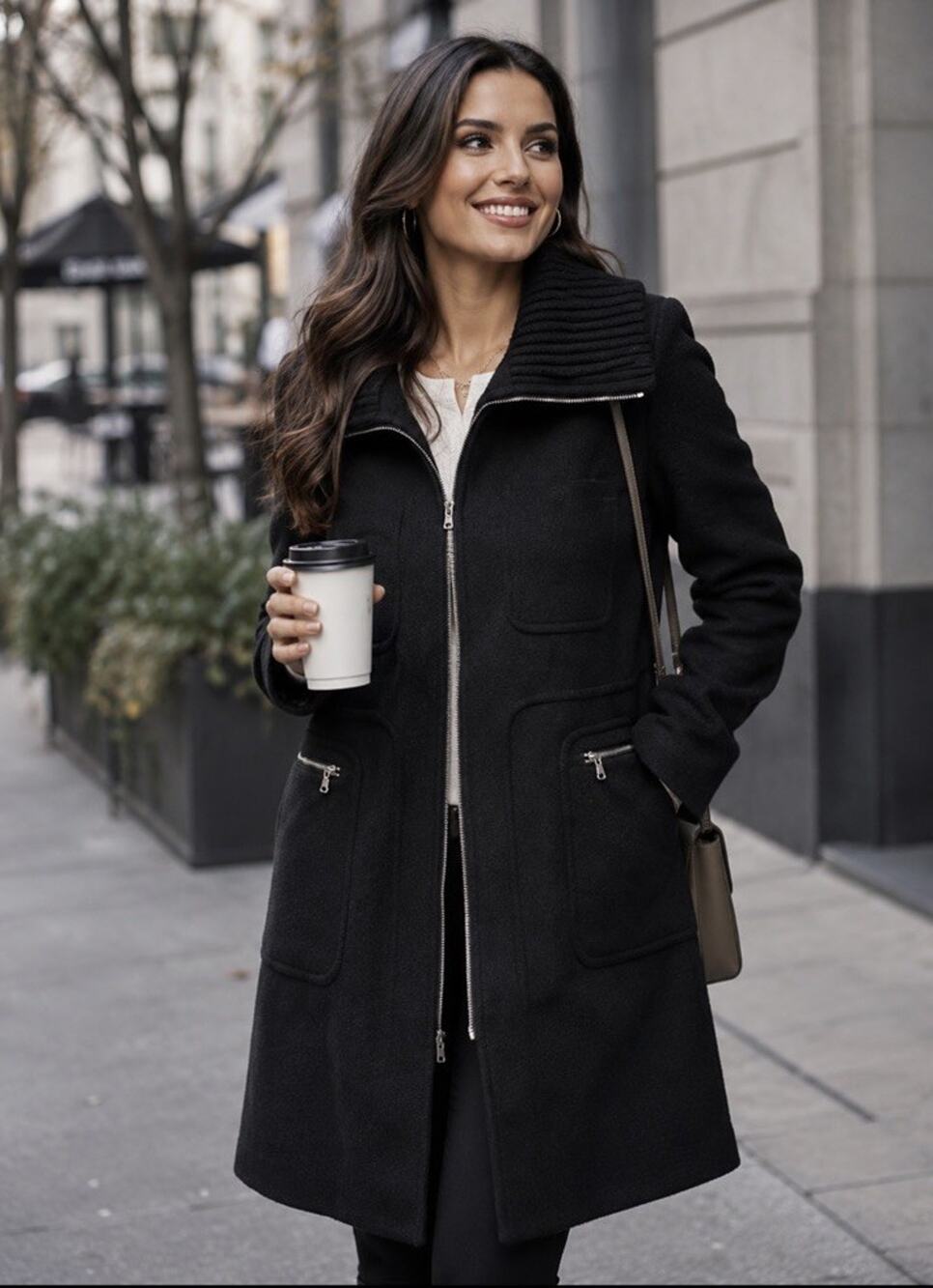Andrew Marc New York Women’s Zip Up Wool/cashmere Blend Coat 12 Pockets Lined
